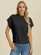 Sarah Express Women’s Plus Size Short Sleeve Mock Neck Viscose Sweater
