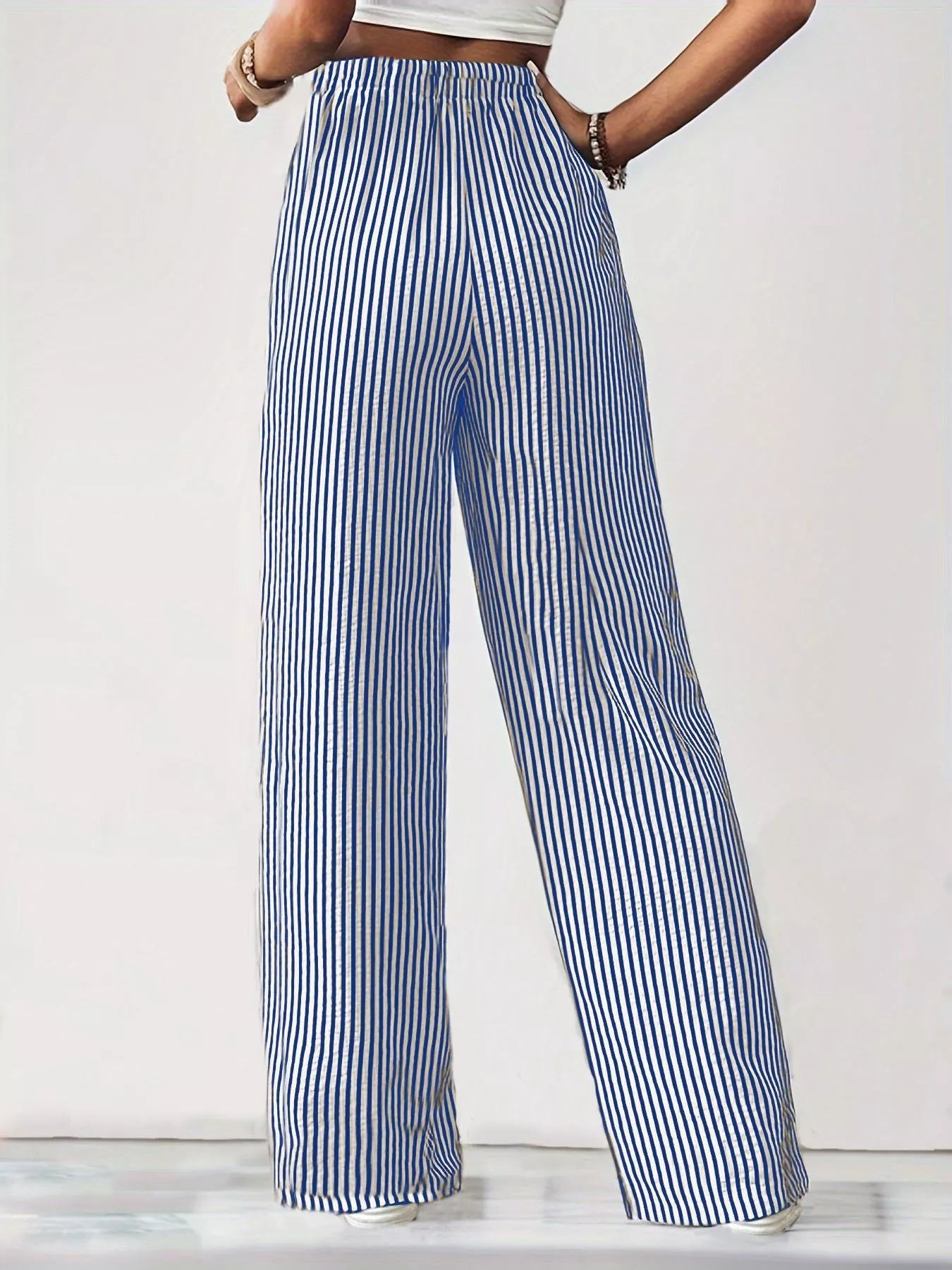 Sarah Express Women's Striped High-Waisted Wide Leg Pants