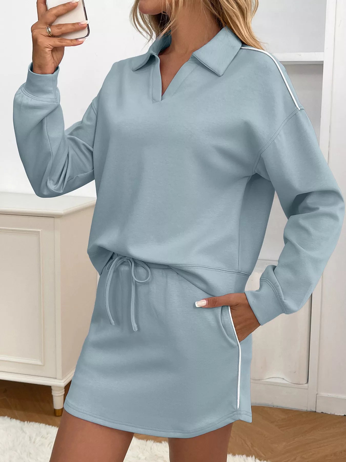 Sarah Express Women's Dropped Shoulder Top and Skirt Set