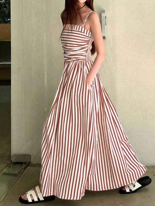 Striped Spaghetti Strap Casual Maxi Dress