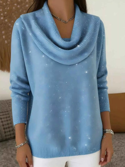 Sarah Express Women's Glitter Cowl Neck Long Sleeve Sweater Plus Size Sky Blue