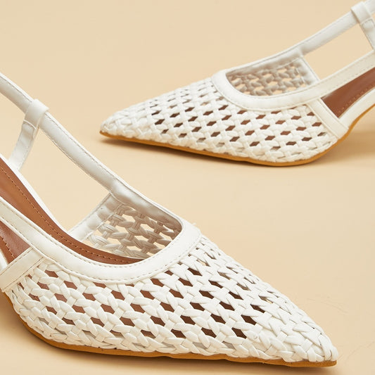 Sarah Express Women's White Woven Mesh Pointed-Toe High Heel Sandals - Elegant Casual Footwear