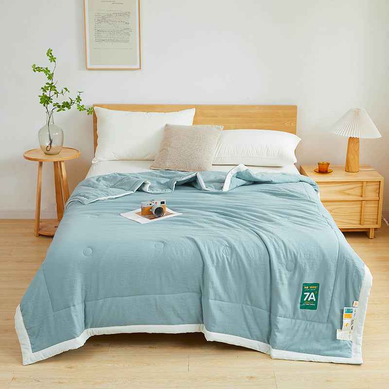 Sarah Express Antibacterial Raw Cotton Washable Summer Cool Quilt - Lightweight Breathable Bedding Haze Blue