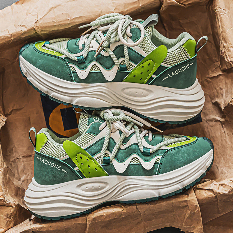 Sarah Express Breathable Mesh Running Sneakers - Unisex Casual Athletic Shoes with Thick Sole Beige Green