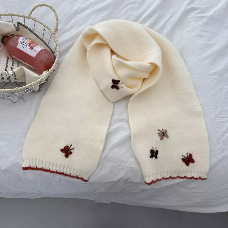 Sarah Express Women's Butterfly Embroidered Knitted Scarf - Soft Polyester Winter Wrap