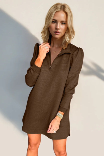 Sarah Express Women's Textured Quarter Zip Long Sleeve Dress