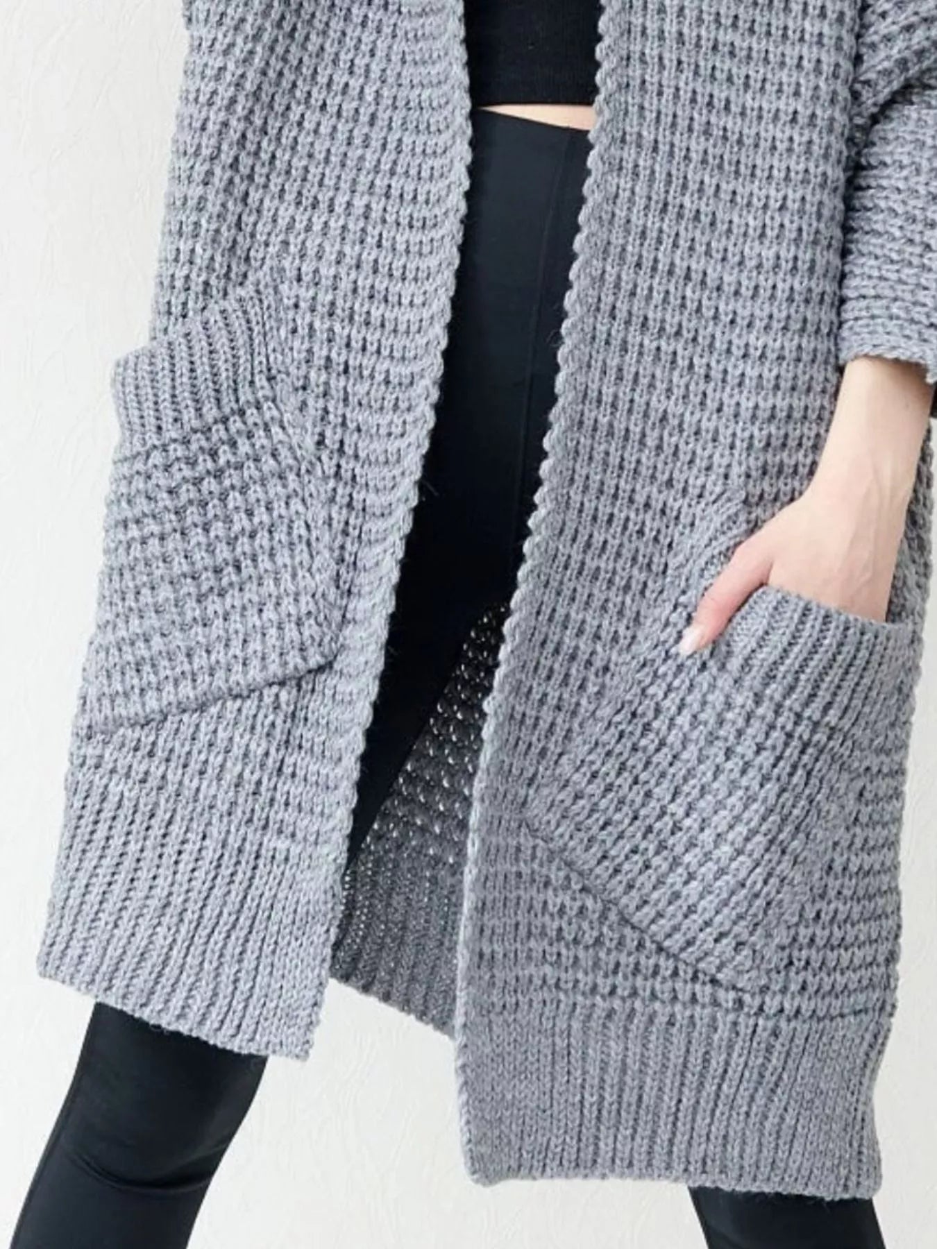 Sarah Express Women's Chunky Knit Open Front Cardigan Plus Size Waffle Knit Sweater