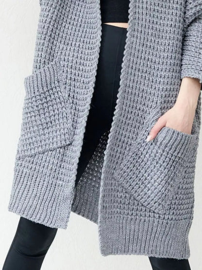 Sarah Express Women's Chunky Knit Open Front Cardigan Plus Size Waffle Knit Sweater