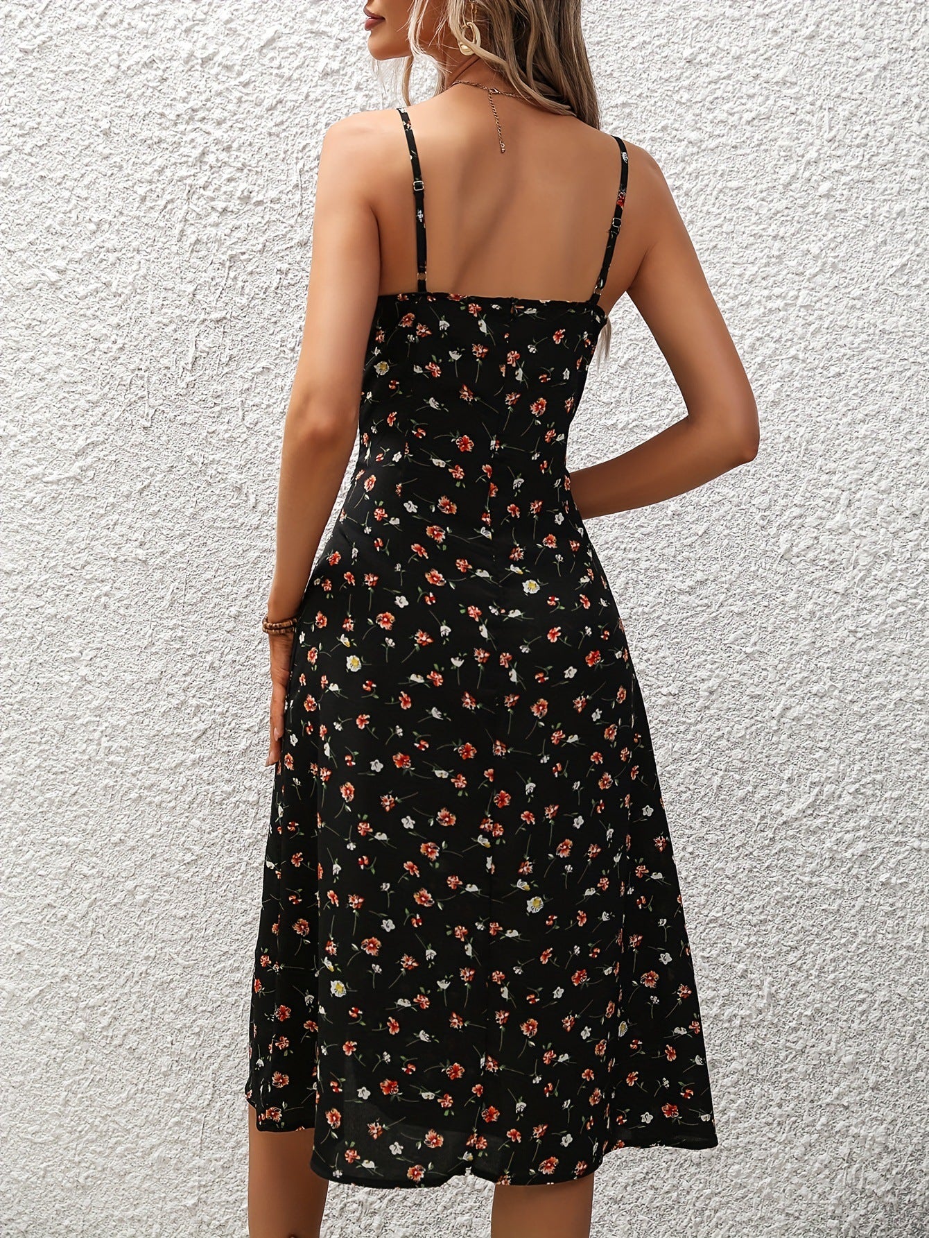 Polka Dot Print Suspender Dress Summer Split Long Dresses For Womens Clothing