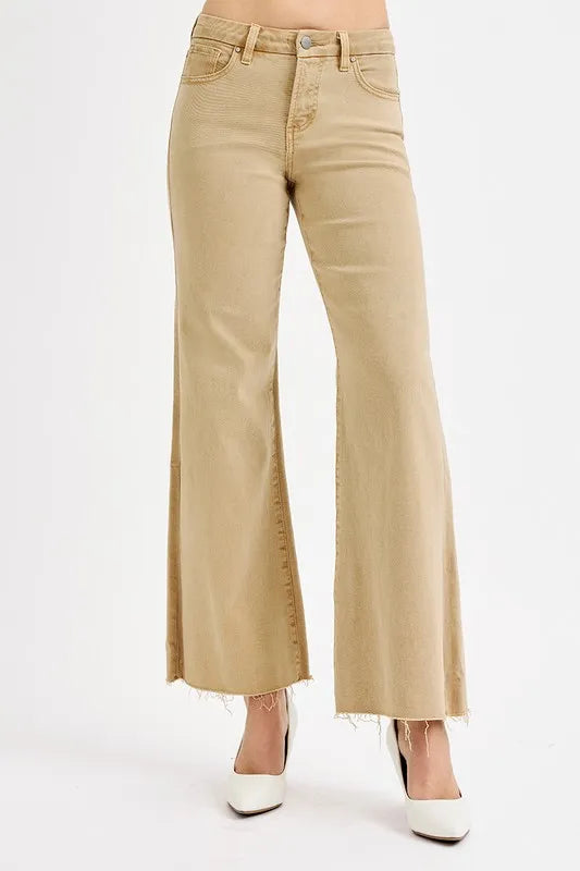Sarah Express Women’s Plus Size Khaki Cropped Wide Leg Jeans with Raw Hem
