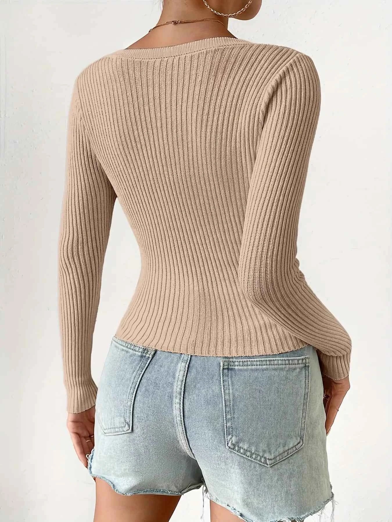 Sarah Express Women's Ribbed Knit Button-Up Cardigan