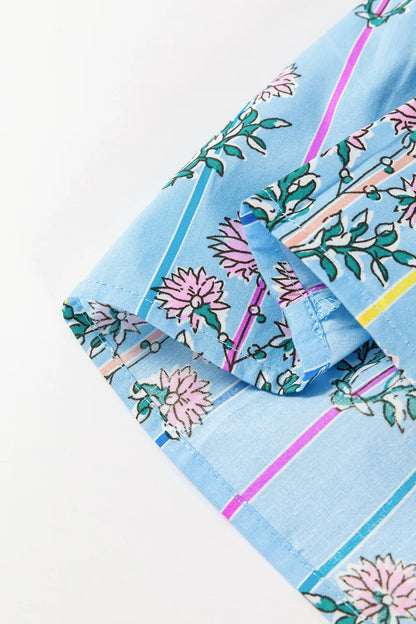 Sarah Express Women's Smocked Floral Print Tie Neck Blouse