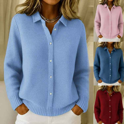 Sarah Express Women's Button Knit Cardigan Sweater - Long Sleeve Lapel Collar Winter Jumper