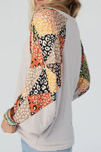 Sarah Express Women's Leopard Contrast V-Neck Long Sleeve Blouse