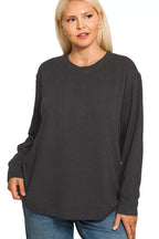 Sarah Express Women’s Plus Size Raised Rib Long Sleeve Top Casual All-Season