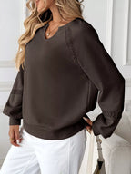 Sarah Express Women's Notched Raglan Sleeve Sweatshirt with Lace Detail