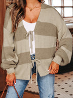 Sarah Express Women's Striped Color Block Tie Front Sweater Cardigan