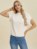 Sarah Express Women’s Plus Size Short Sleeve Mock Neck Viscose Sweater
