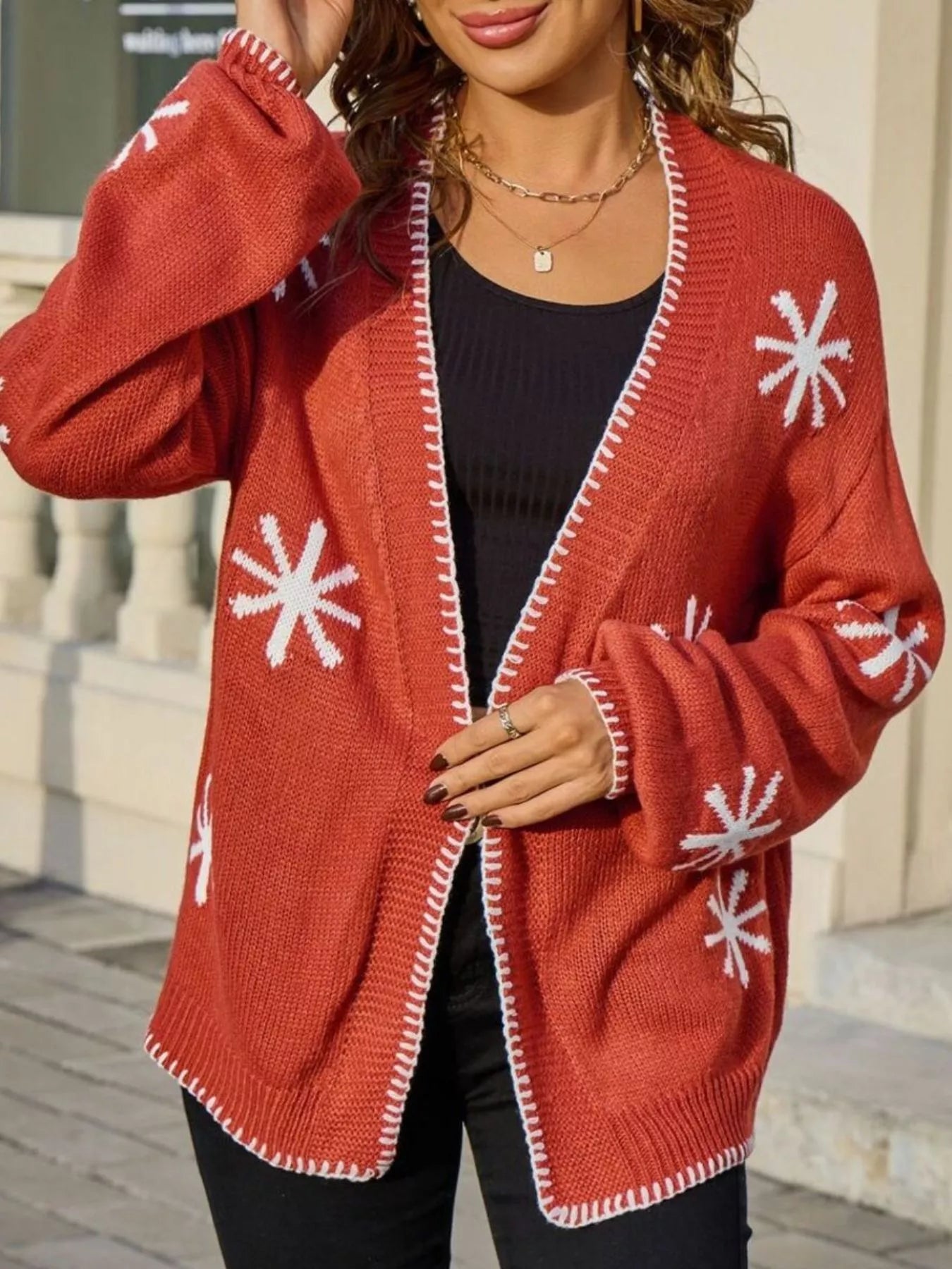 Sarah Express Women's Floral Open Front Knit Cardigan Sweater