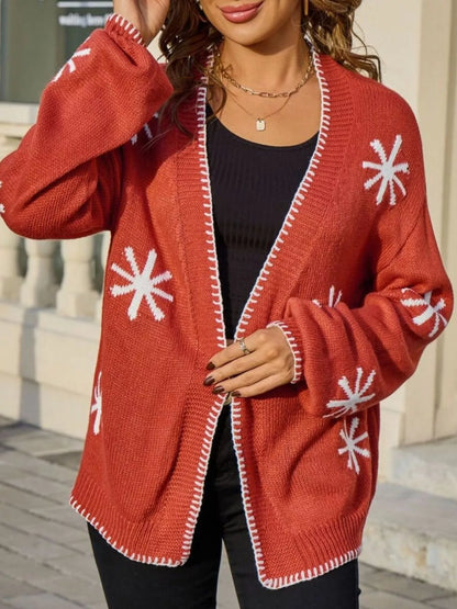 Sarah Express Women's Floral Open Front Knit Cardigan Sweater