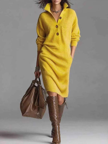 Sarah Express Women's Button-Front Ribbed Knit Sweater Dress - Plus Size Available Ochre