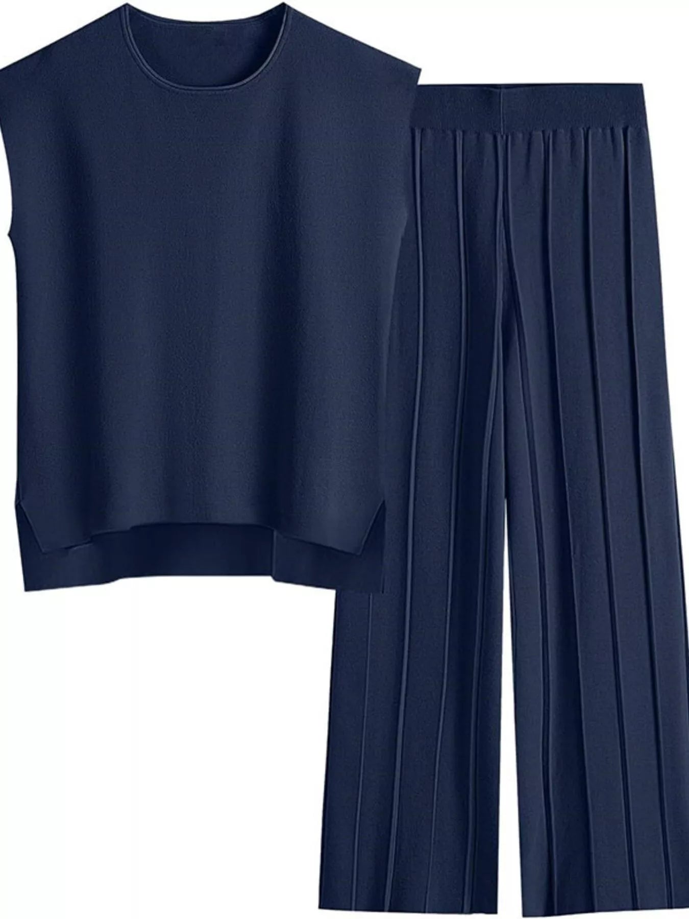 Sarah Express Women's Casual Solid Color Cap Sleeve Top and Pants Knit Set