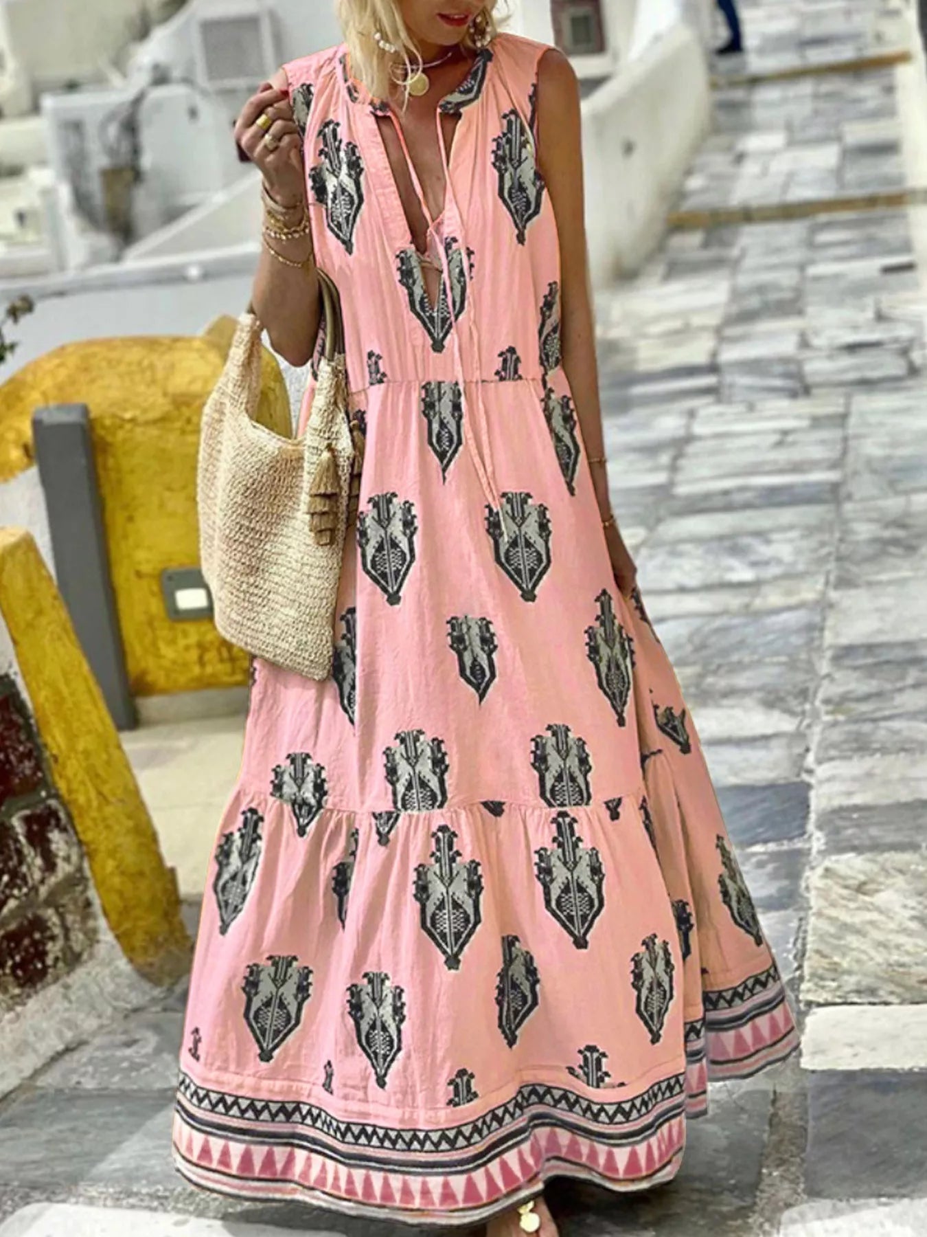 Sarah Express Women's Printed Sleeveless Maxi Dress Pink