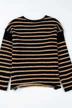 Sarah Express Women's Stripe Drop Shoulder Round Neck Sweater