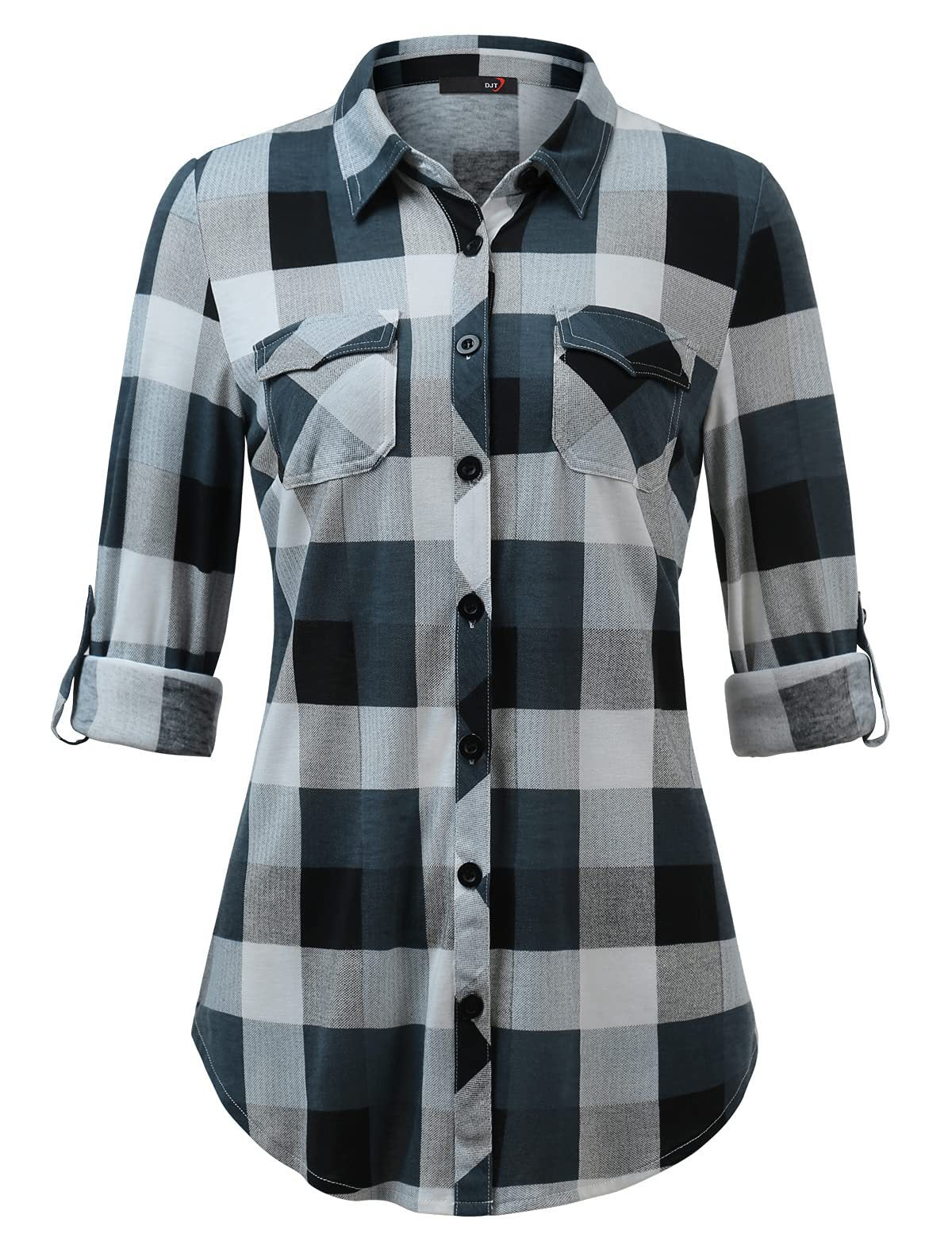 Sarah Express Women's Plaid Button Front Shirt Long Sleeve Casual Cardigan