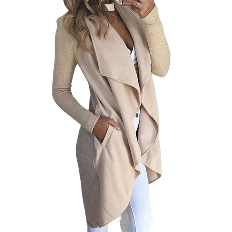 Sarah Express Women's Plus Size Polo Collar Long Trench Coat Slim Fit