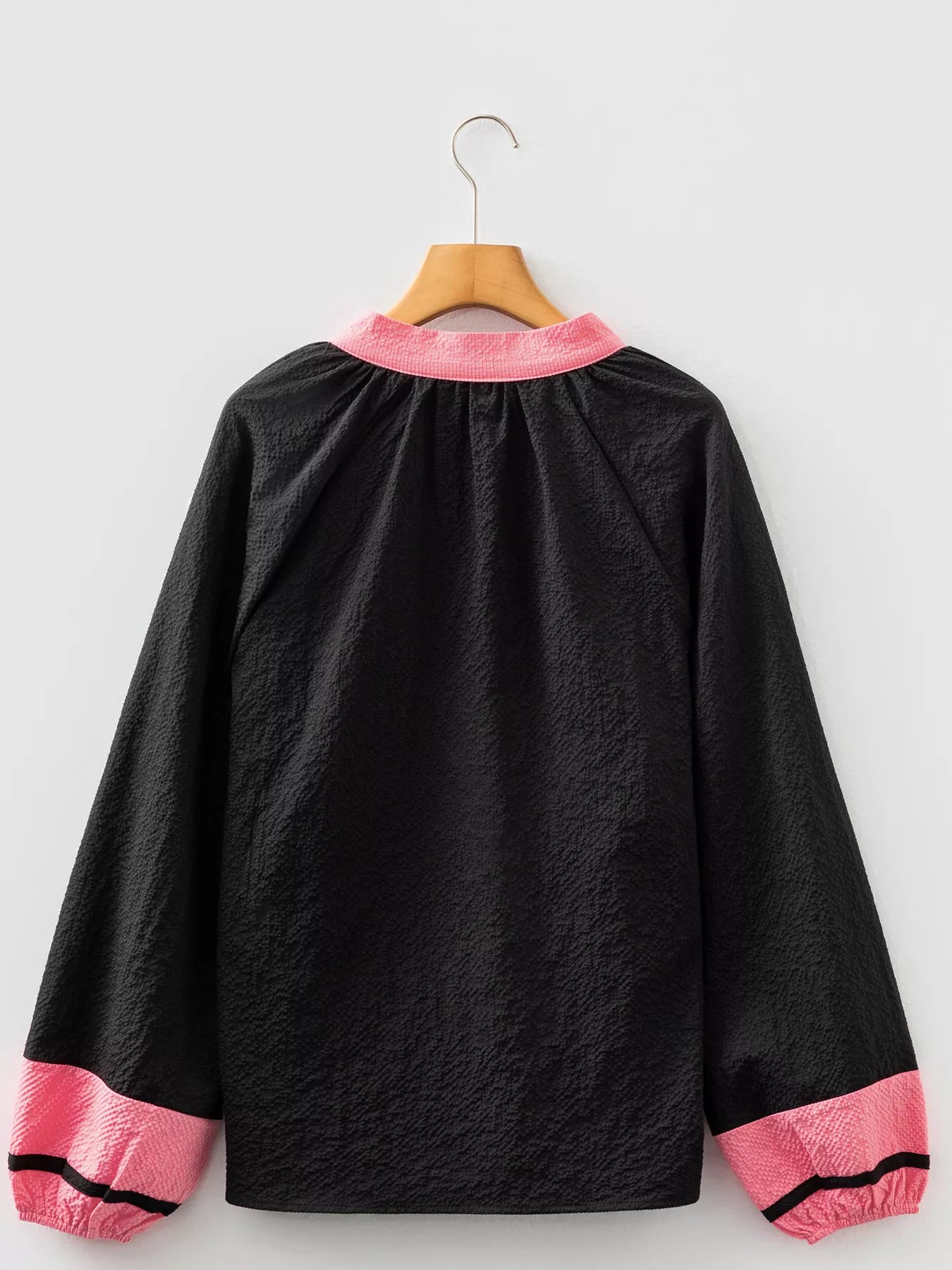 Sarah Express Women's Color Block Patchwork Detail Textured Long Sleeve Blouse