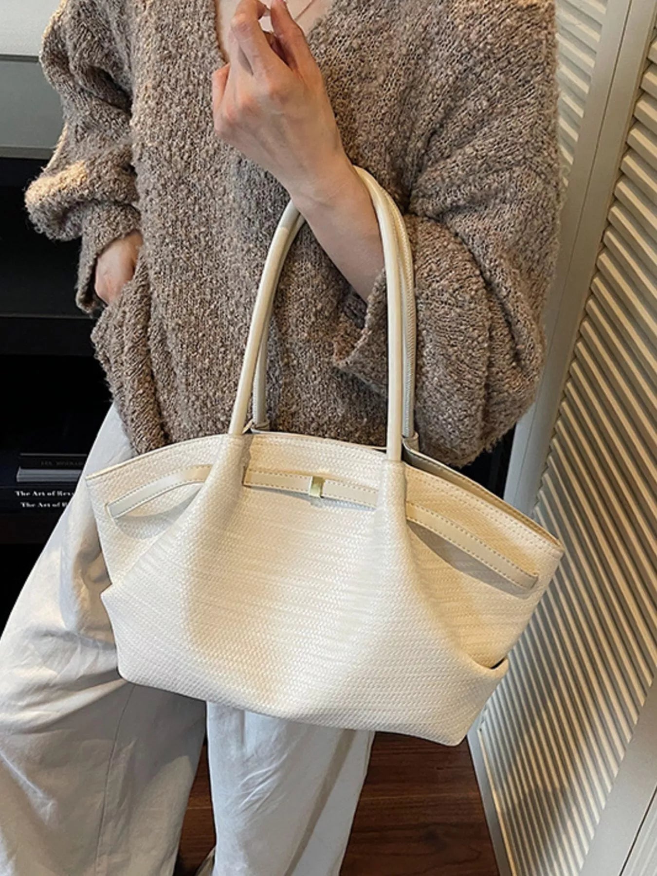 Sarah Express Women's Textured Tote Bag - Large PU Leather Shoulder Bag