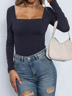 Sarah Express Women's Square Neck Long Sleeve Bodysuit