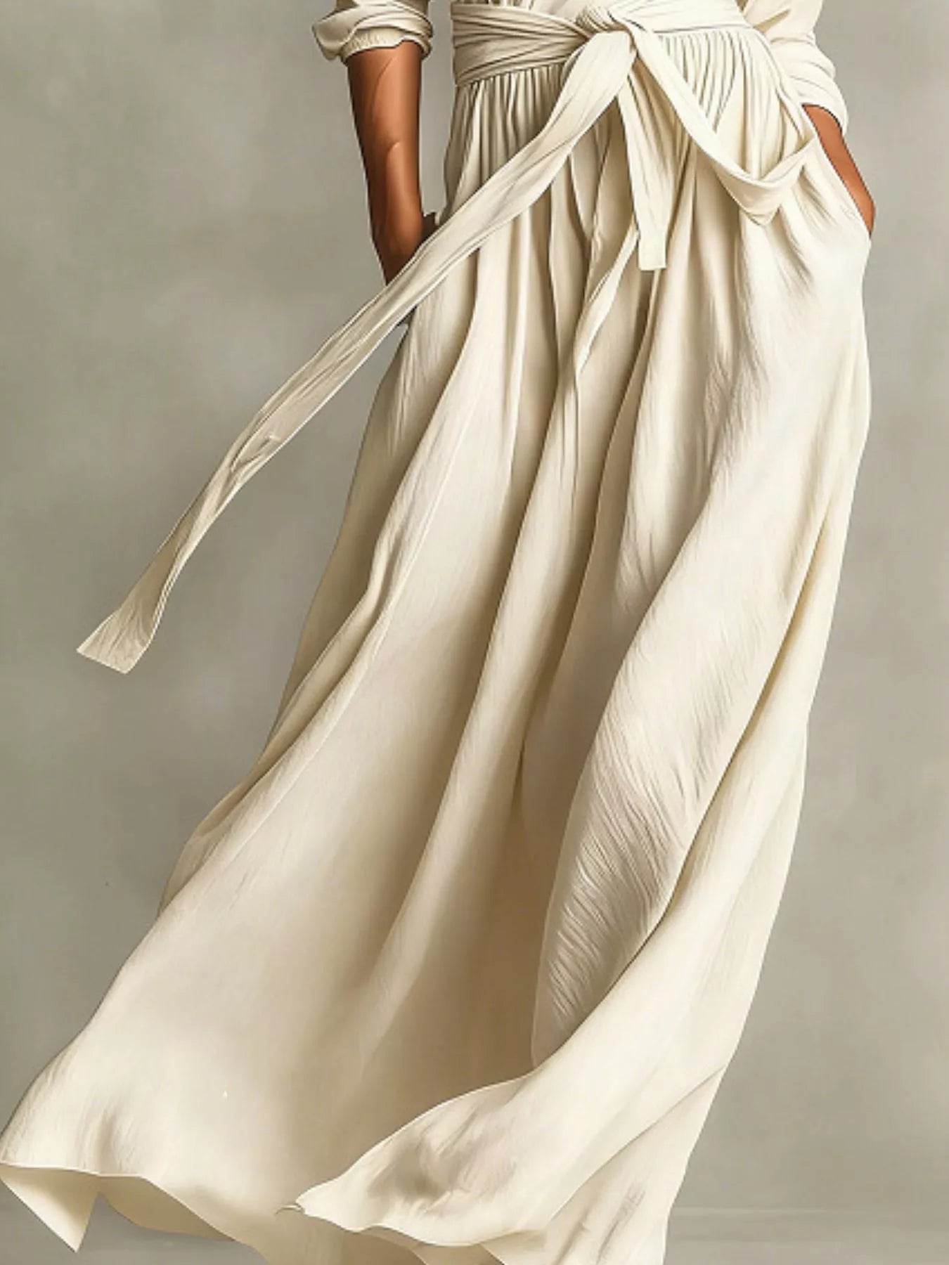 Sarah Express Women's Long Sleeve Tie Waist Maxi Dress with Pockets