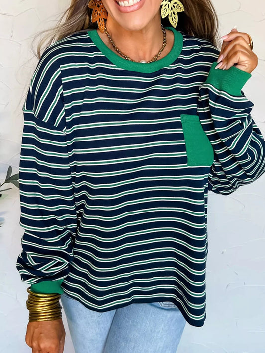 Sarah Express Women's Striped Long Sleeve Top with Pockets