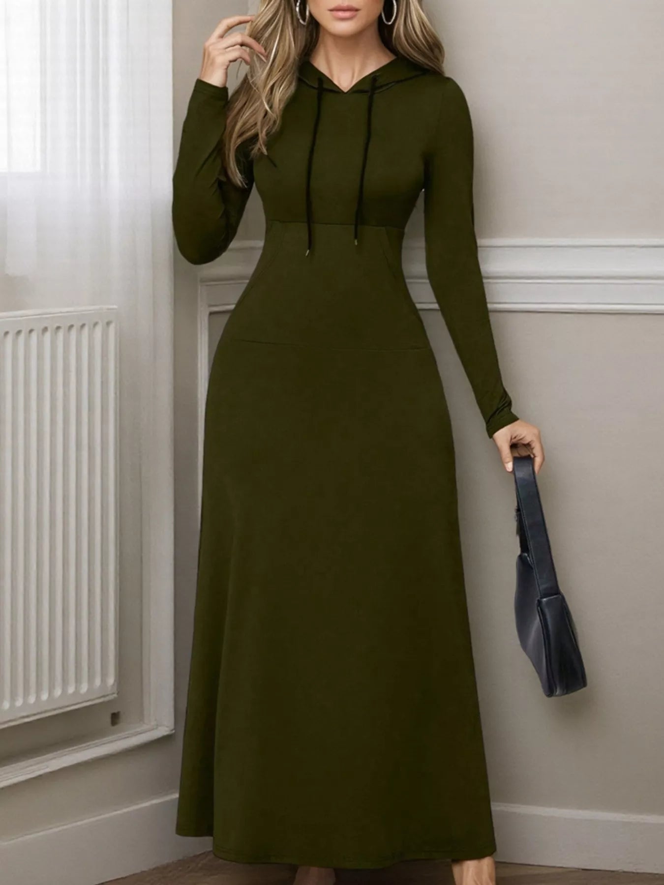 Sarah Express Women's Drawstring Long Sleeve Hooded Maxi Dress