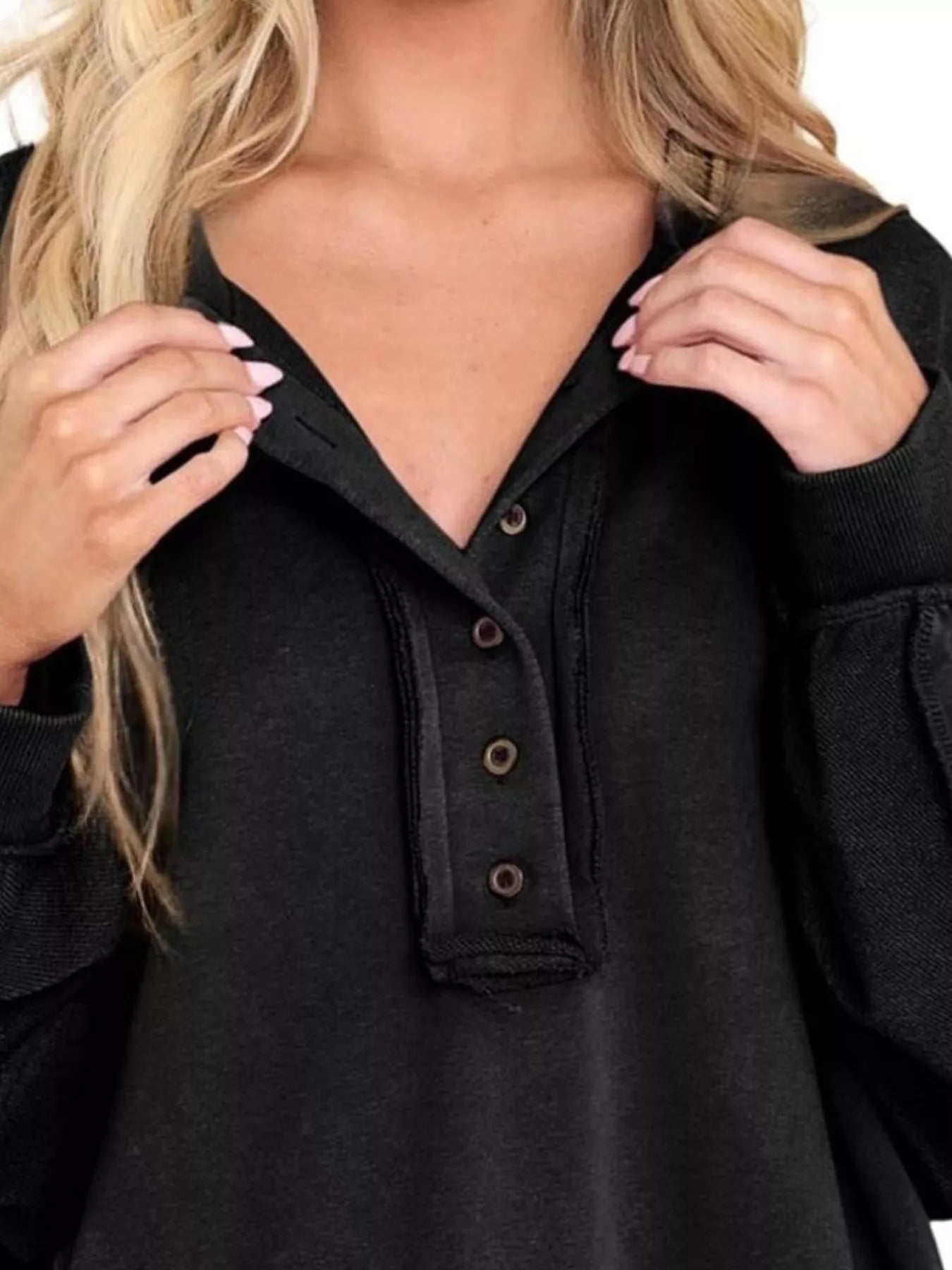 Sarah Express Women's Half Snap Long Sleeve Oversized Sweatshirt