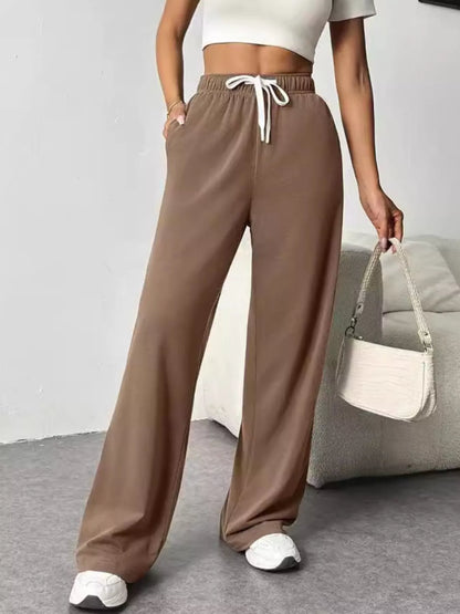 Trendsi Women's Drawstring Wide Leg Pants Brown