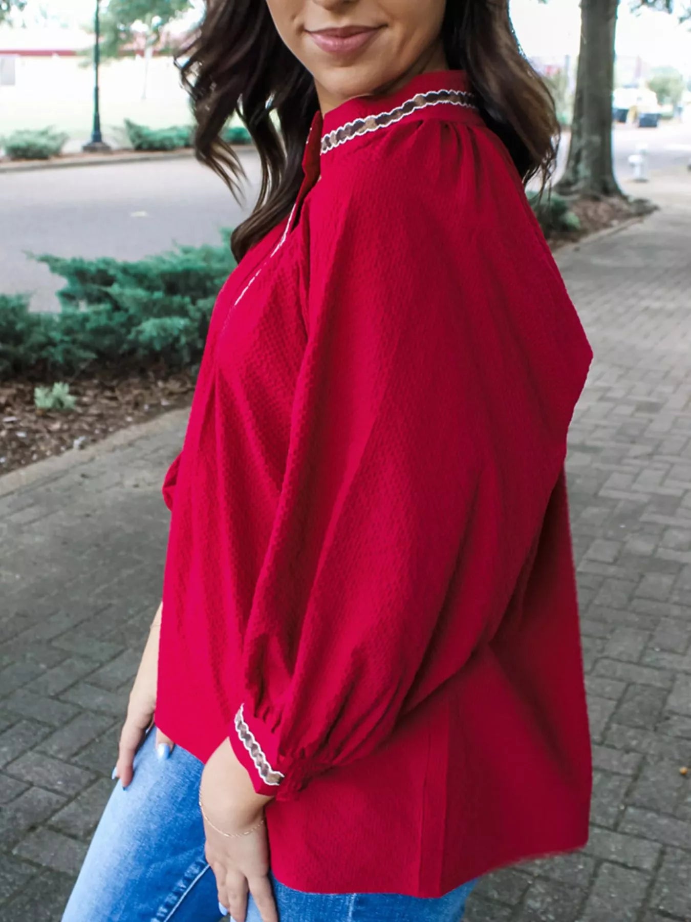 Sarah Express Women's Leopard Notched Long Sleeve Blouse