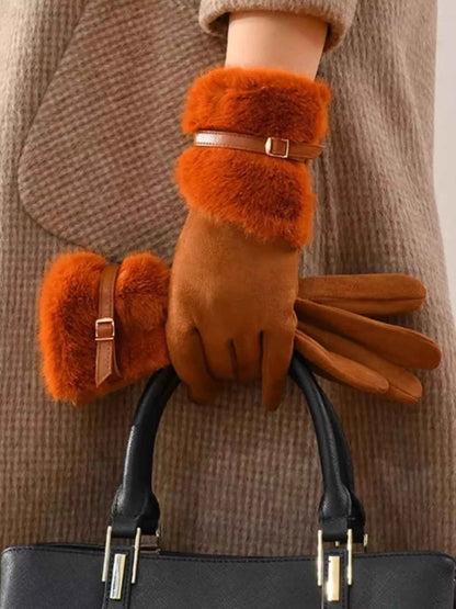 Sarah Express Women's Faux Fur Cuff Gloves - Cozy Winter Accessory Caramel Color ONESIZE