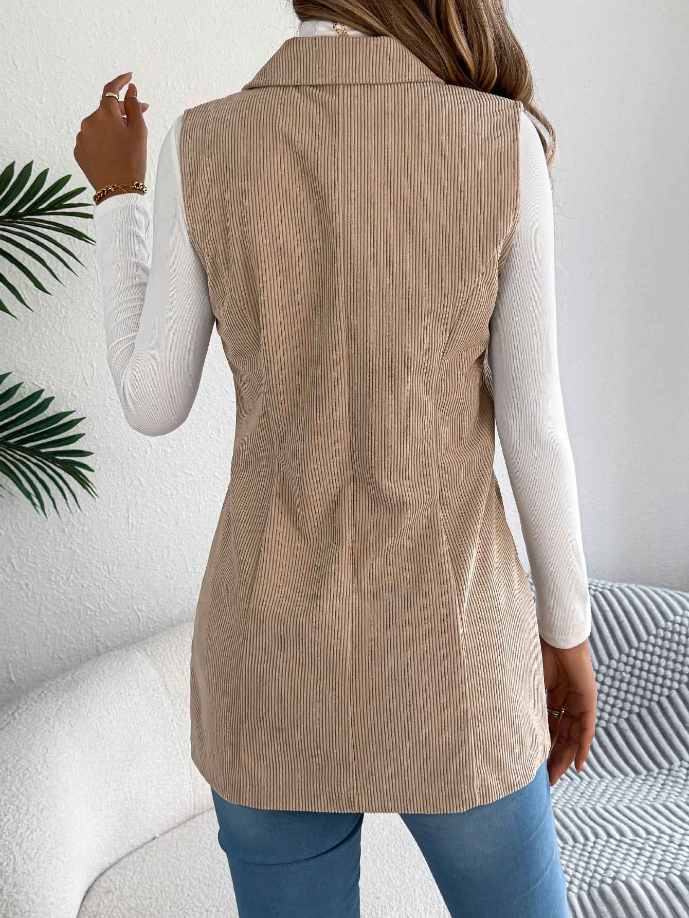 Sarah Express Women's Single-Breasted Corduroy Vest Jacket Blazer