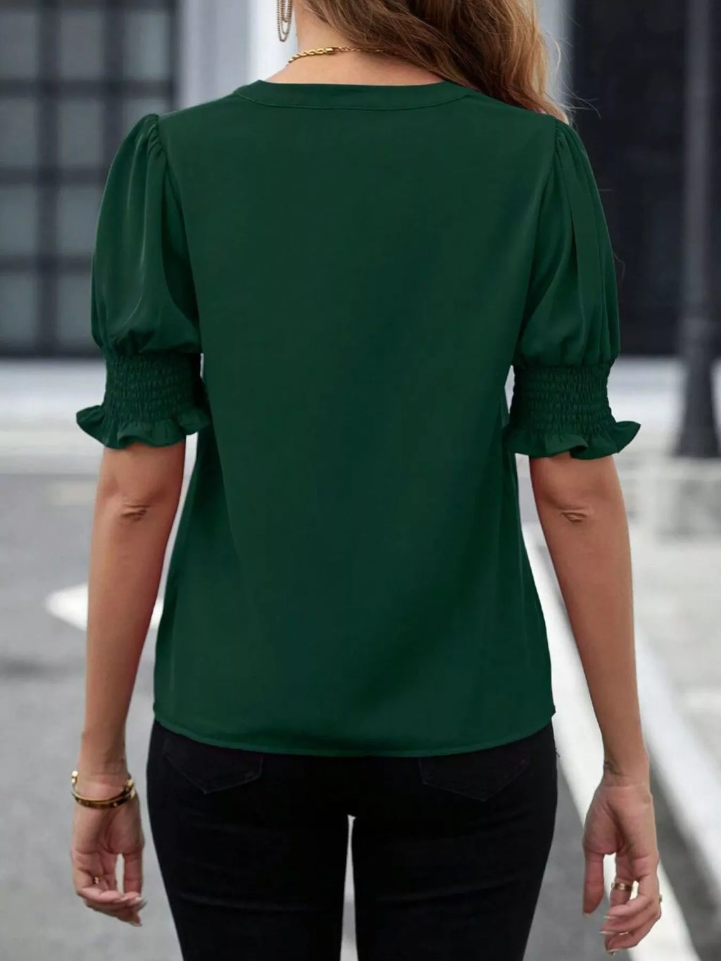 Sarah Express Women's Notched Half Sleeve Blouse