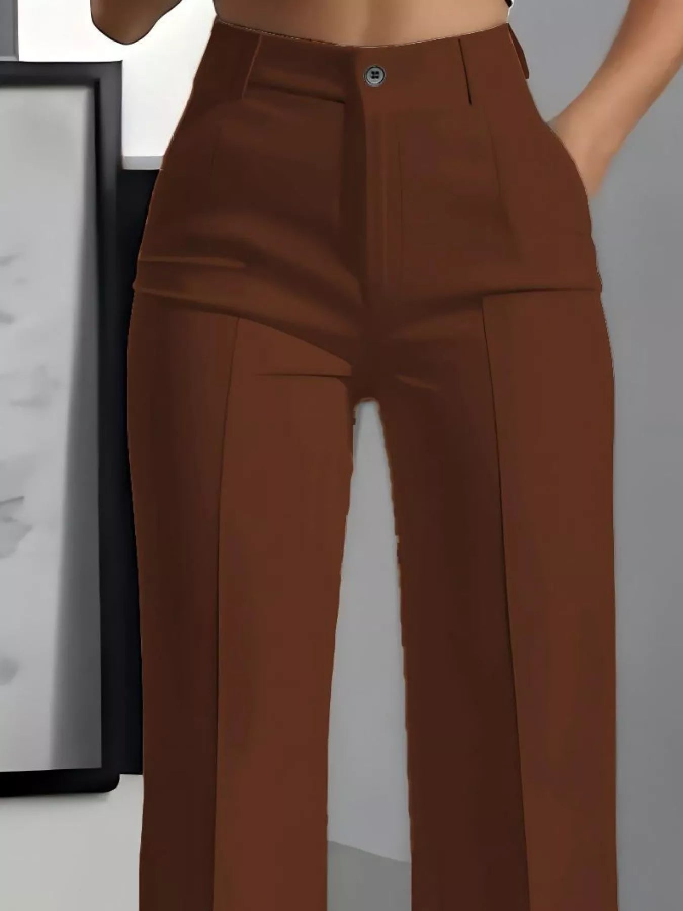 Sarah Express Women's High-Waisted Wide Leg Pants Brown