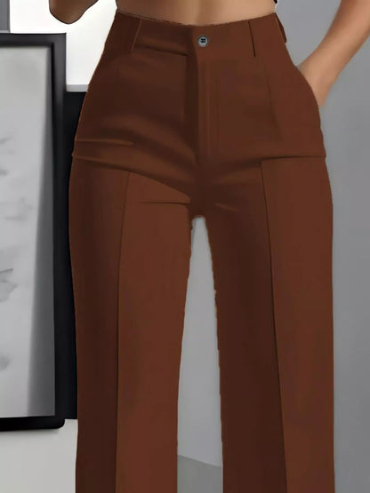 Sarah Express Women's High-Waisted Wide Leg Pants Brown