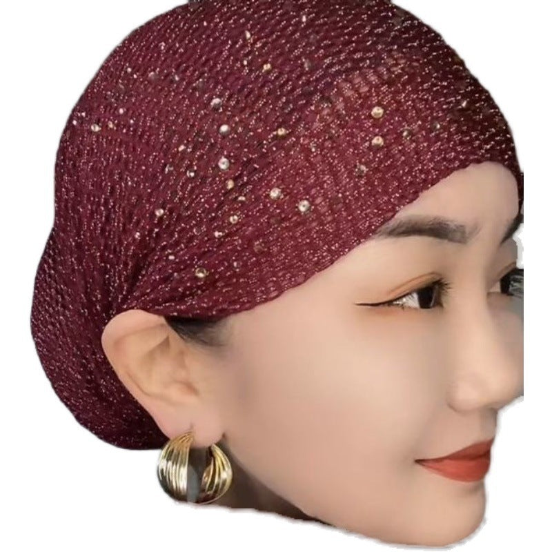Sarah Express Embellished Toque Beanie Hat Rhinestone Lace Hollow-Out