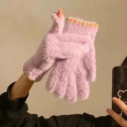 Sarah Express Women's Fuzzy Knit Gloves - Soft Plush Winter Gloves Blush Pink One Size