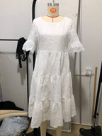 Sarah Express Women's Embroidered Floral Maxi Dress Ruffle Sleeve A-Line White Cotton Blend