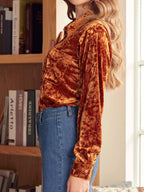 Sarah Express Women's Velvet Button-Down Long Sleeve Shirt