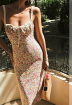 Sarah Express Floral Lace Trim Camisole Dress High Waist Sleeveless