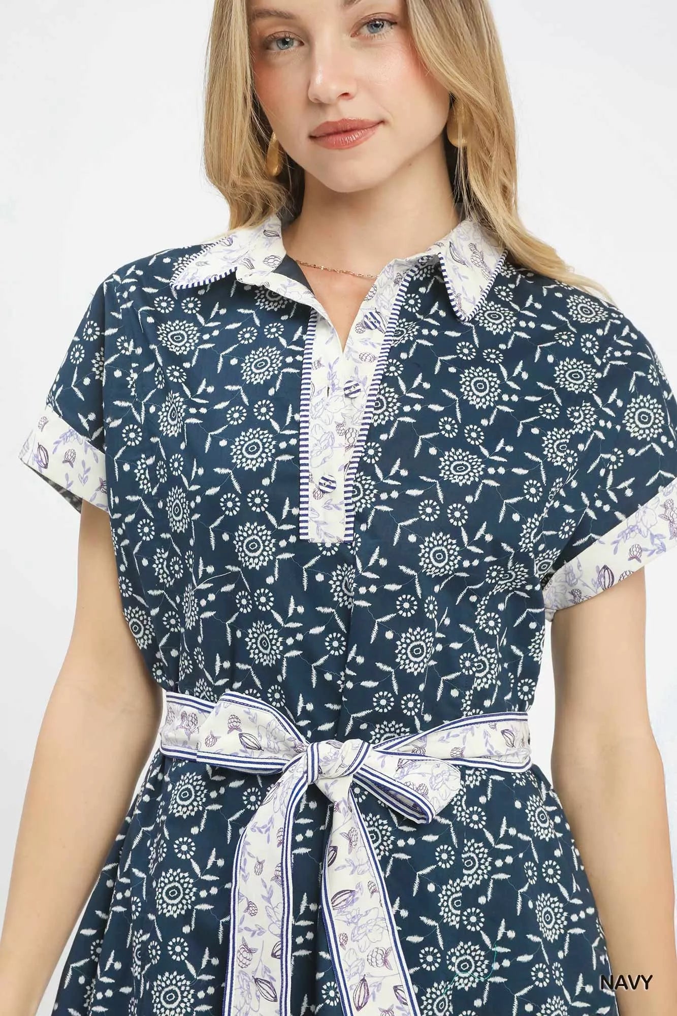 Sarah Express Women's Border Print Belted Shirt Dress